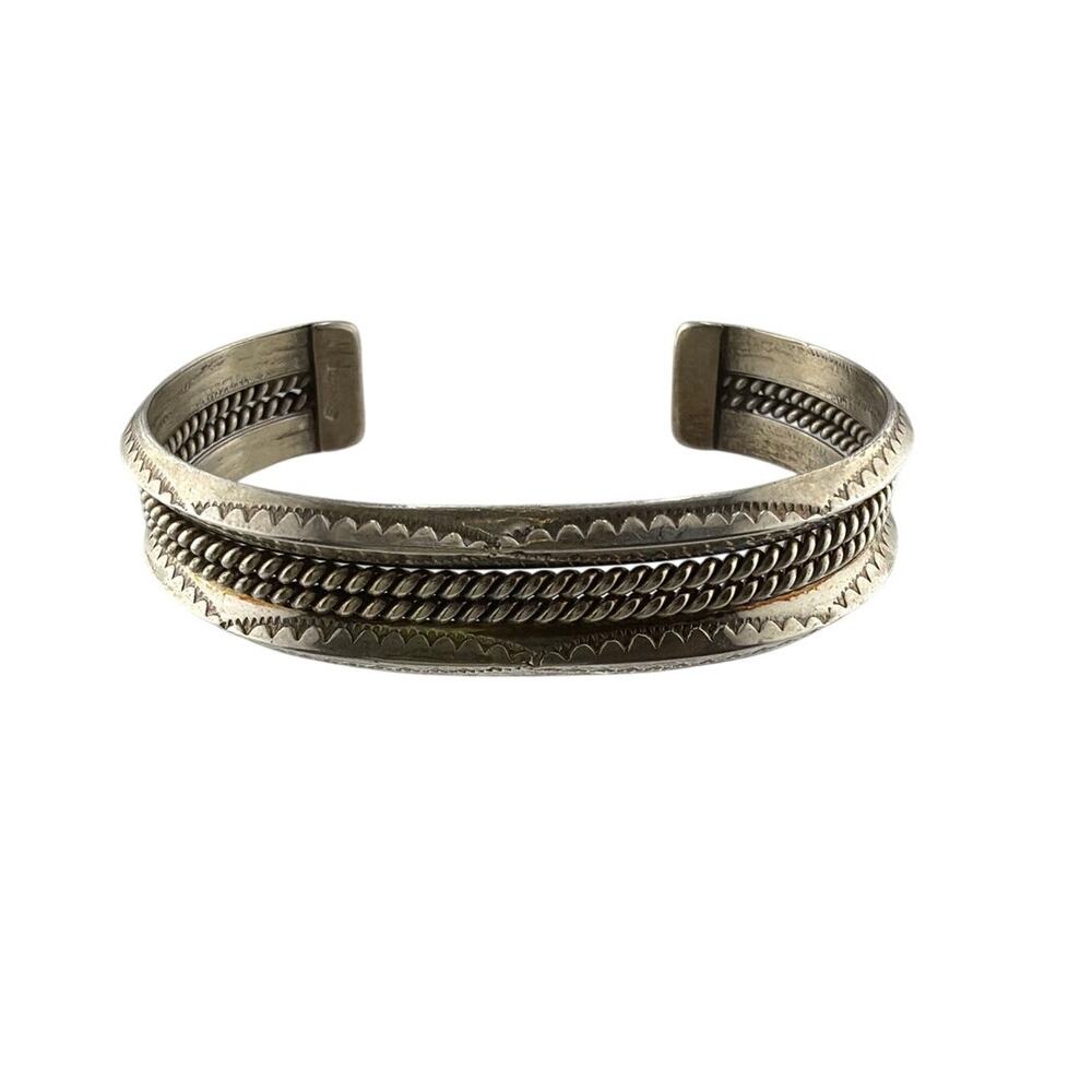 Vintage Tahe Navajo Sterling Silver Twisted Rope Cuff Bracelet